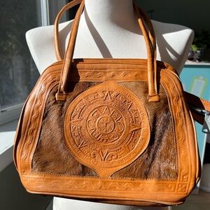 Handcrafted Mexican Leather Satchel - Aztec Tooling, Guadalajara